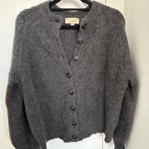 Sezane Charcoal Gray Button-Front Wool Cardigan